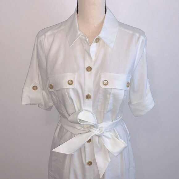 Soft Surroundings Fontana White Linen Button Front Utility Shirtdress Sz S - Picture 2 of 9